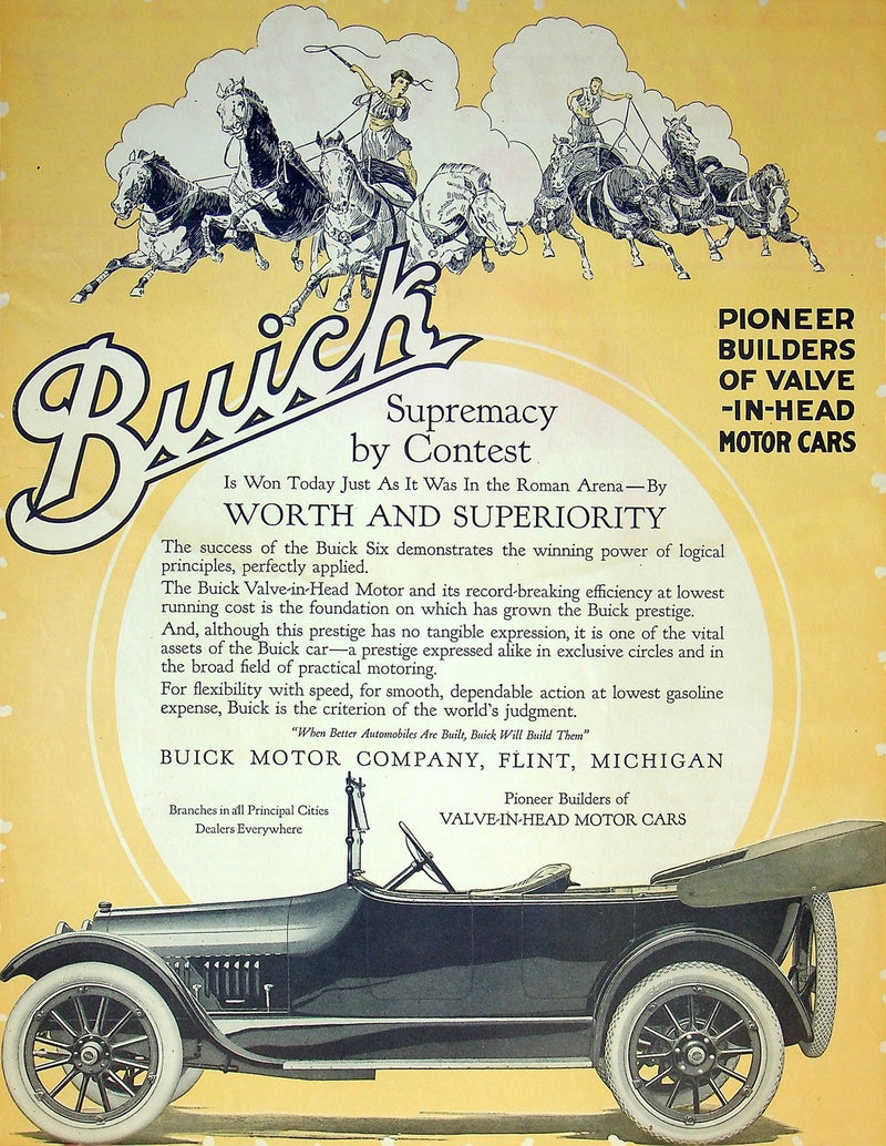 1916 Buick Six Print Ad Pioneer Builders Of Valve-In-Head 12"x9" 1
