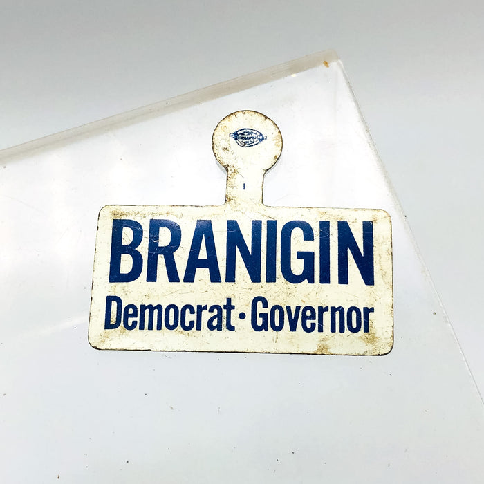 Branigin Democrat Governor Fold Over Back Tab Pin Button 1.5" Indiana Campaign