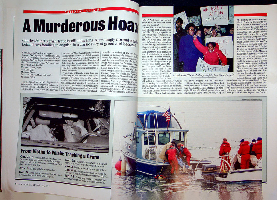 Newsweek Magazine January 22 1990 Charles Stuart Murder Hoax Sociopath Boston