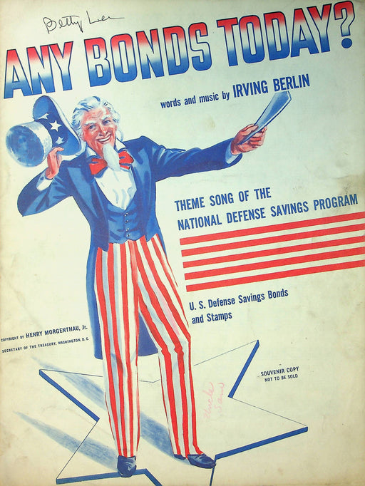 Theme Song National Defense Savings Any Bonds Today Irving Berlin 1941 WW2 1