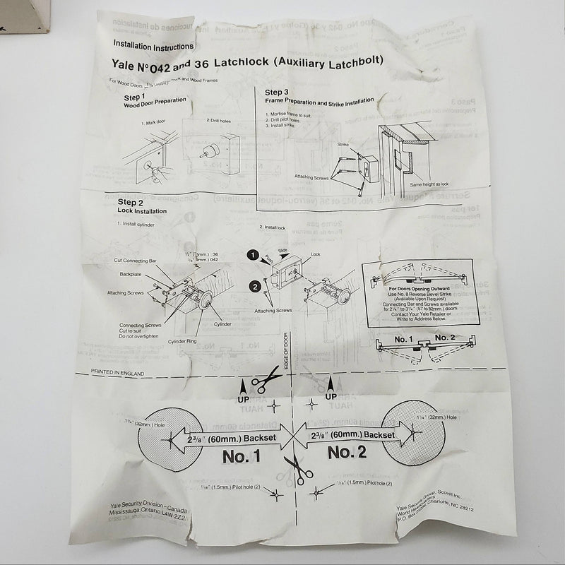Yale Rim Door Lock No 36 for 1-3/8 & 2-1/4" Doors Brass No Cylinder