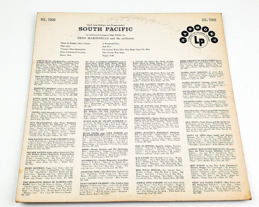 Dino Martinelli & His Orchestra South Pacific Soundtrack 33 RPM LP Record 1958 2