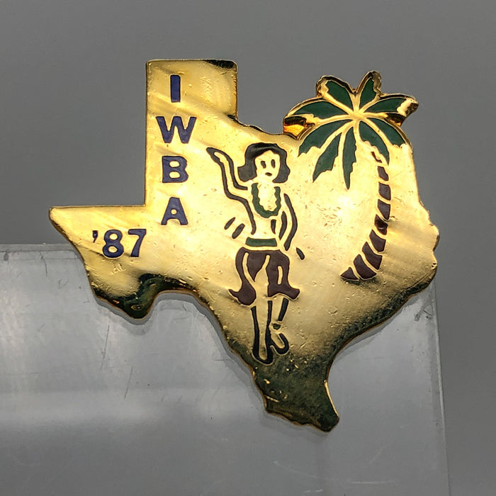 Womens Bowling Association Lapel Pin IWBA 1987 Texas State Outline Hawaiian Girl