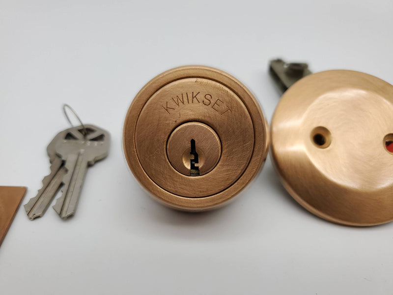 Kwikset Single Cylinder Deadbolt Satin Bronze Model 881 Auxiliary with Blank NOS