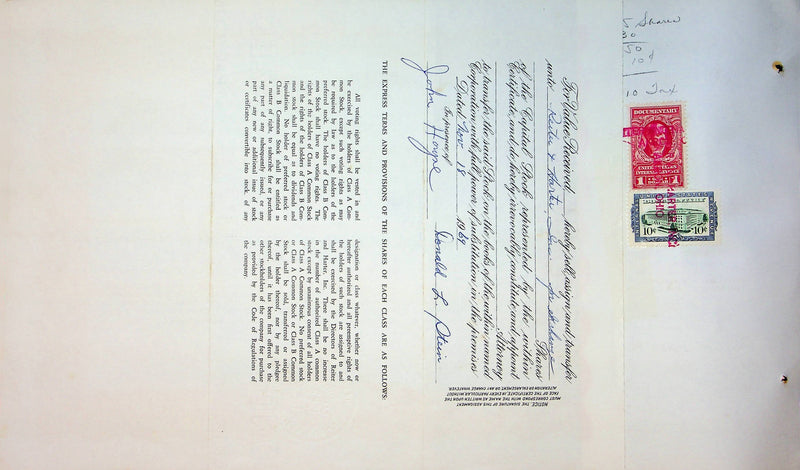 Reiter Dairy Company Stock Certificate Bond Scripophilly Akron Ohio 1965 No 254