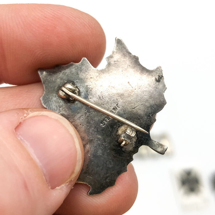 Vintage Sterling Silver Maple Leaf Pin Pinback Brooch MARKED Etched Veins 7