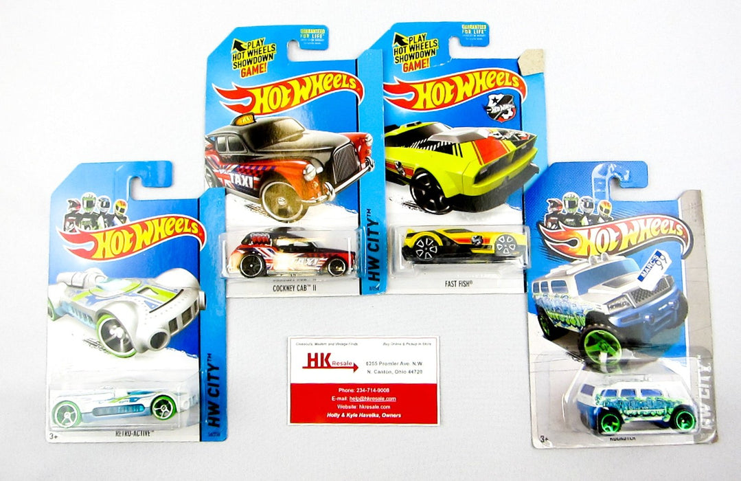 Hot Wheels HW City Rockster Retro Active Fast Fish Taxi Cab Qty 4 NEW Diecast 1