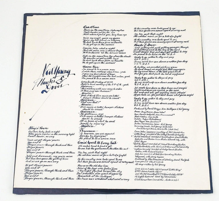 Neil Young Hawks & Doves Record 33 RPM LP HS 2297 Reprise 1980 8
