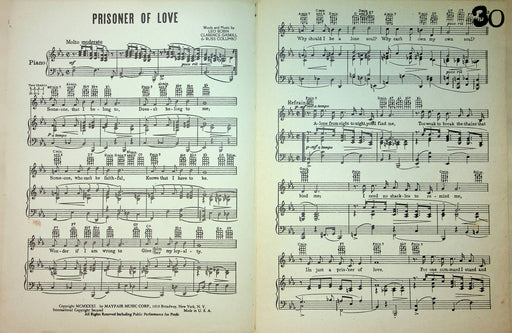 Perry Como Sheet Music Prisoner Of Love Leo Robin Clarence Gaskill Russ Columbo 2