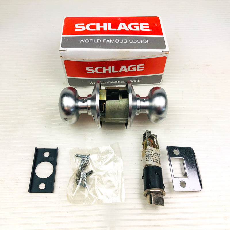 Schlage Privacy Locking Bolt Latch Doorknob F40N-00-PLY-626 Satin Chrome New NOS