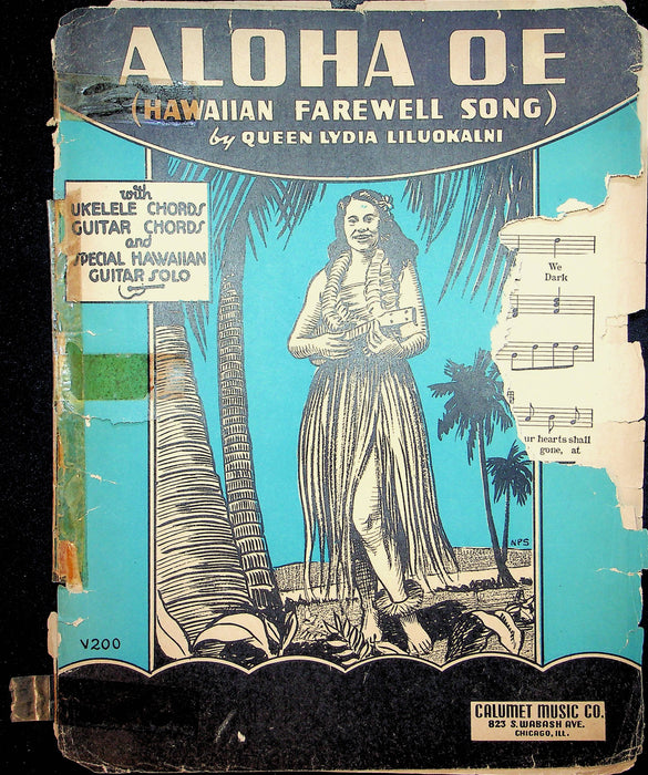 Aloha Oe Hawaiian Farewell Song Vintage Sheet Music Queen Lydia Liluokalni 1940 1