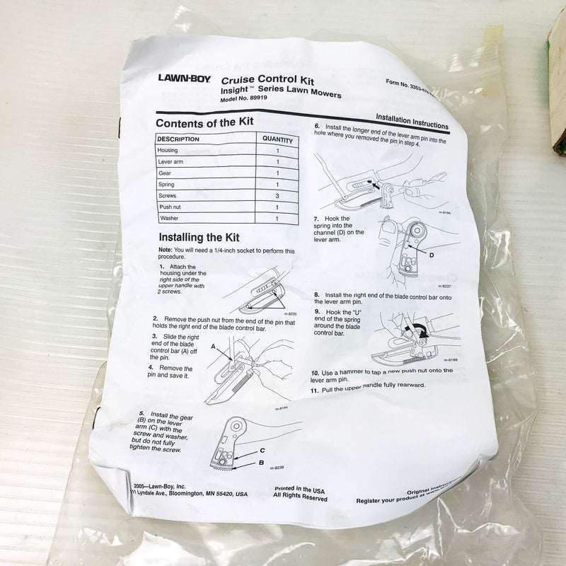 Lawn-Boy 89919 Cruise Control Kit Insight Series Lawn Mowers New Old Stock NOS 6