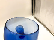 Pair of Vintage Blue Wine Glasses Crystal Teardrop Mediterranean Hand Blown 7" 6