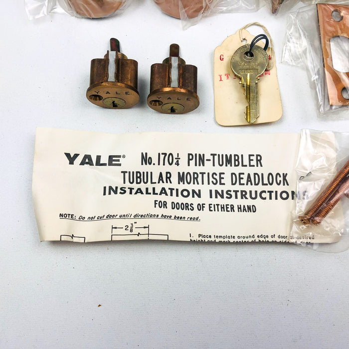 Yale Tubular Mortise Deadlock 6 Pin Cylinder Locks 170 1/4 US10 Satin Brass NOS