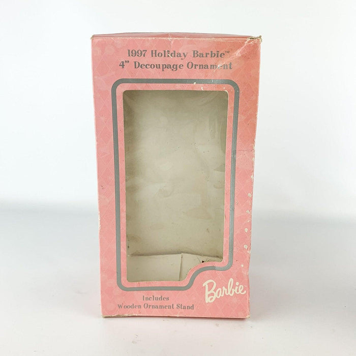 1997 Holiday Barbie 4" Decoupage Ornament w/ Wood Stand & Box 6