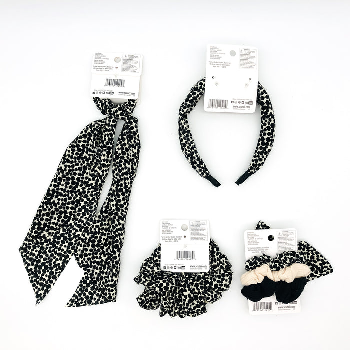 6-Piece Scunci Headband and Scrunchies Lot Black Leopard Print Light Summer Wear