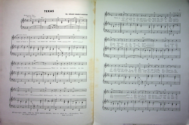 Dick Emmons Singing Mailman Sheet Music Texas 1966 Texan Trio Grace Hester 2