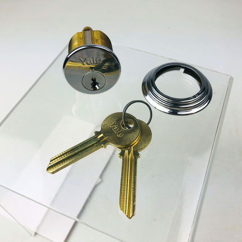 Yale Mortise Cylinder 1153 O Bittings US26 Bright Chrome GE Keyway New Old Stock