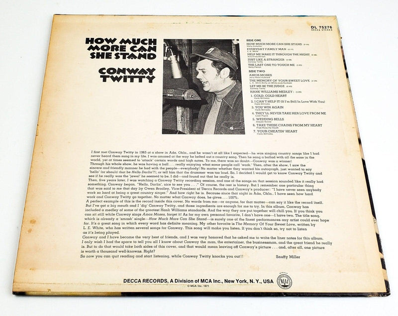 Conway Twitty How Much More Can She Stand 33 RPM LP Record Decca 1971 DL 75276 2