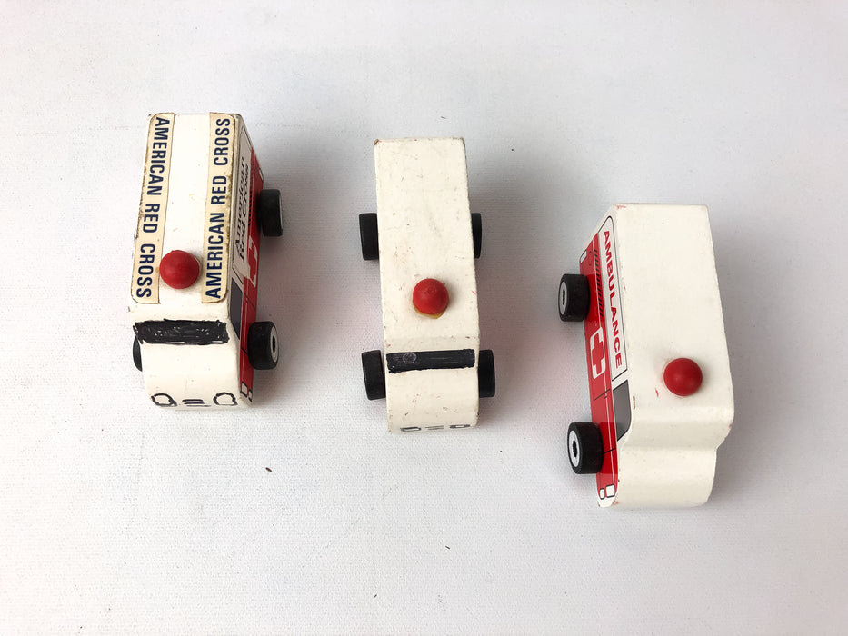 Greenbrier Wooden Ambulance Lot of 3 Emergency Vehicle Toys American Red Cross