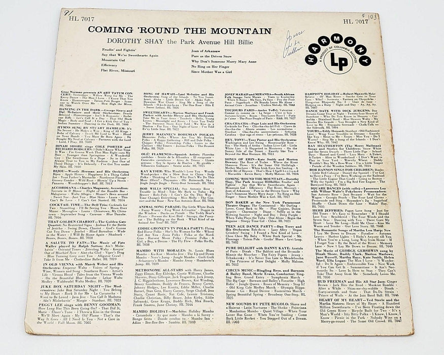 Dorothy Shay Coming 'Round The Mountain 33 RPM LP Record Harmony 1957 HL 7017 2