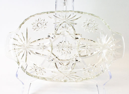 Anchor Hocking: Star Clear Pressed Glass Divided Relish Dish | Vintage 1