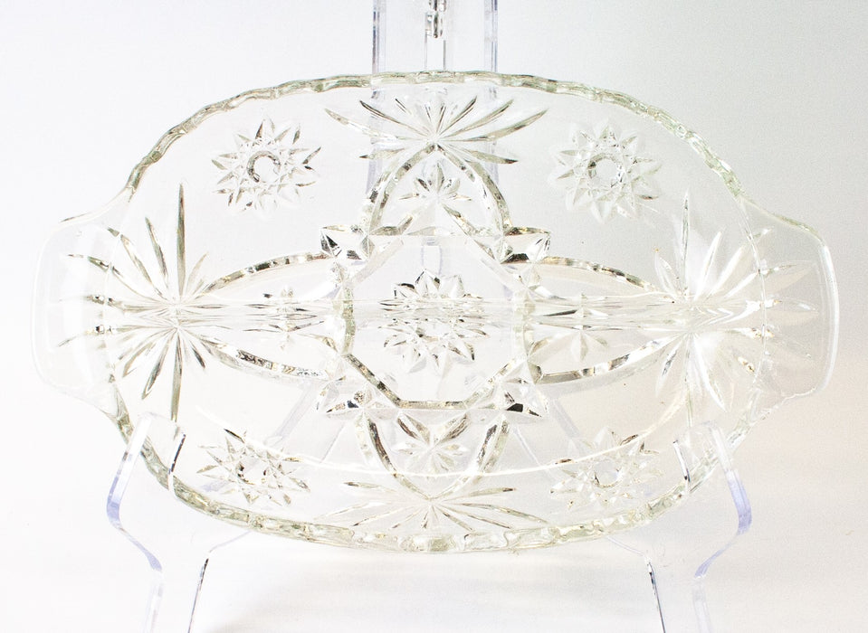 Anchor Hocking: Star Clear Pressed Glass Divided Relish Dish | Vintage 1