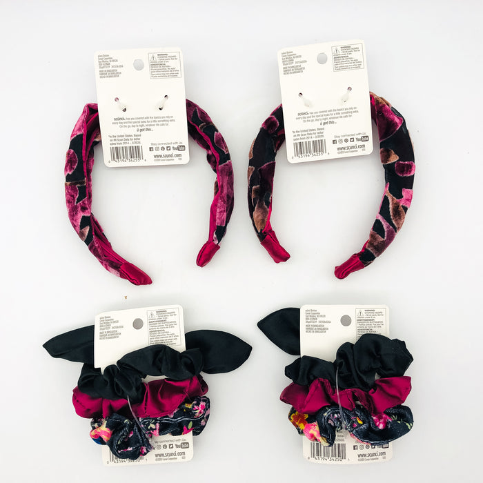 8-Pk Scunci Headband Scunchies Lot Hair Ties Velvet Silk Red Black Floral Formal