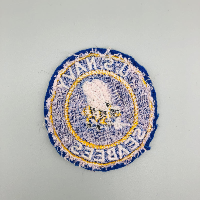 WW2 US Navy Seabees Patch On Wool Embroidered Large Cut Edge Pocket No Glow