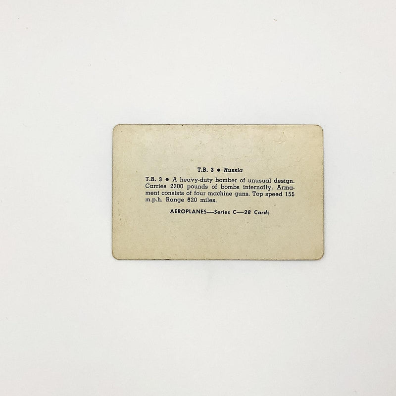 1940s Leaf Card-O Aeroplanes Card T.B. 3 Bomber Series C Russia World War 2 4