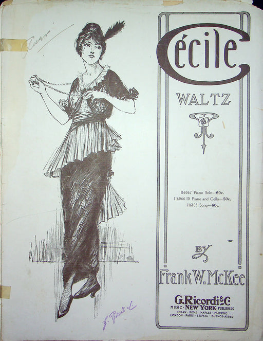 Sheet Music Cecile Waltz Frank W McKee 1914 G Ricordi and Company Pianoforte 1
