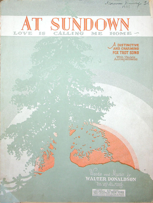 Sheet Music At Sundown Love Is Calling Me Home Walter Donaldson Fox Trot Song 1