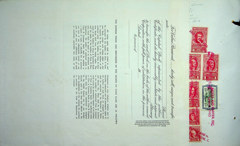 Reiter Dairy Company Stock Certificate Bond Scripophilly Akron Ohio 1965 No 265