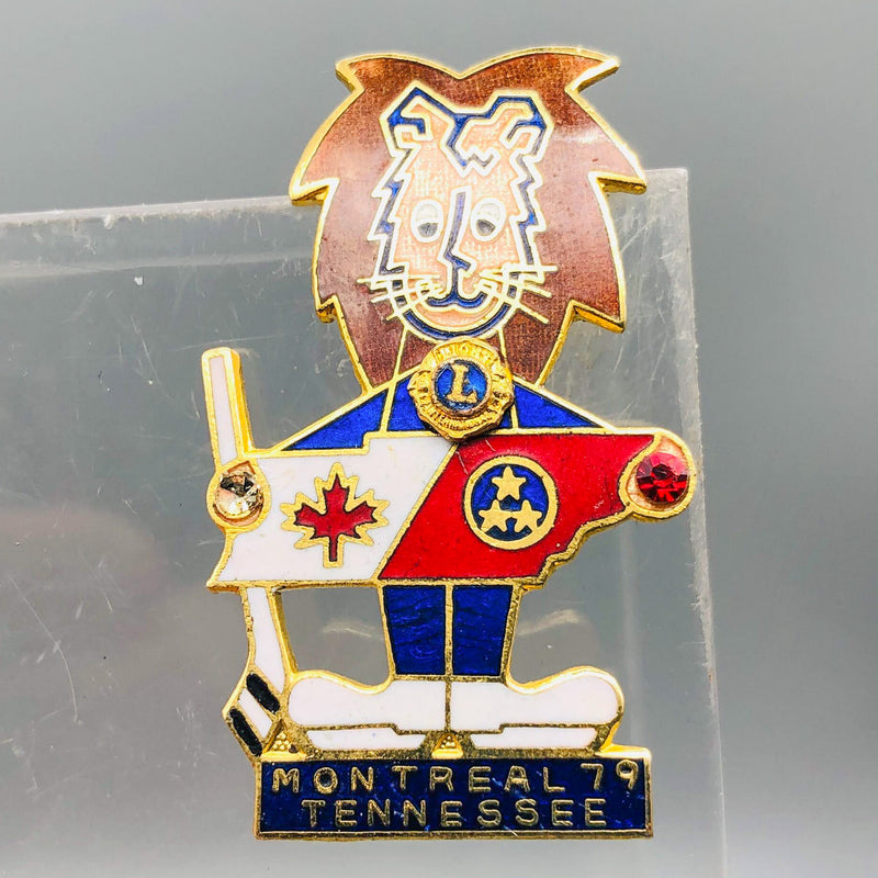 Vintage Lions Club Lapel Pin Pinback Montreal Tennessee Canada Hockey Podium