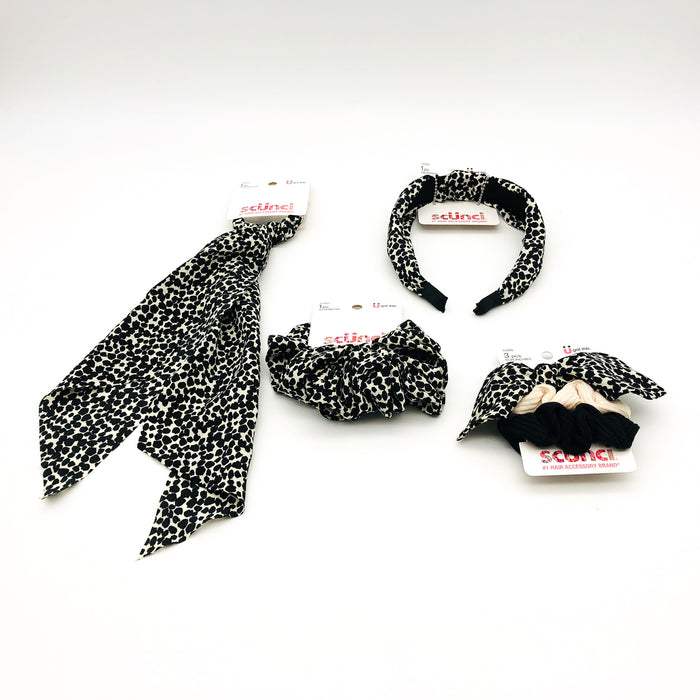 6-Piece Scunci Headband and Scrunchies Lot Black Leopard Print Light Summer Wear