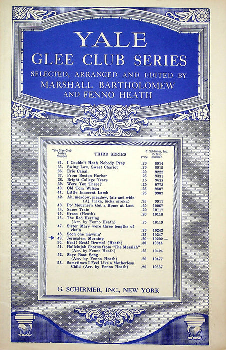 Sheet Music Yale Glee Club Series Jerusalem Morning 1934 M Bartholomew A Capella 1
