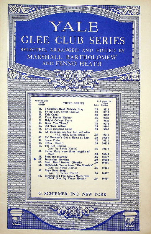 Sheet Music Yale Glee Club Series Jerusalem Morning 1934 M Bartholomew A Capella 1