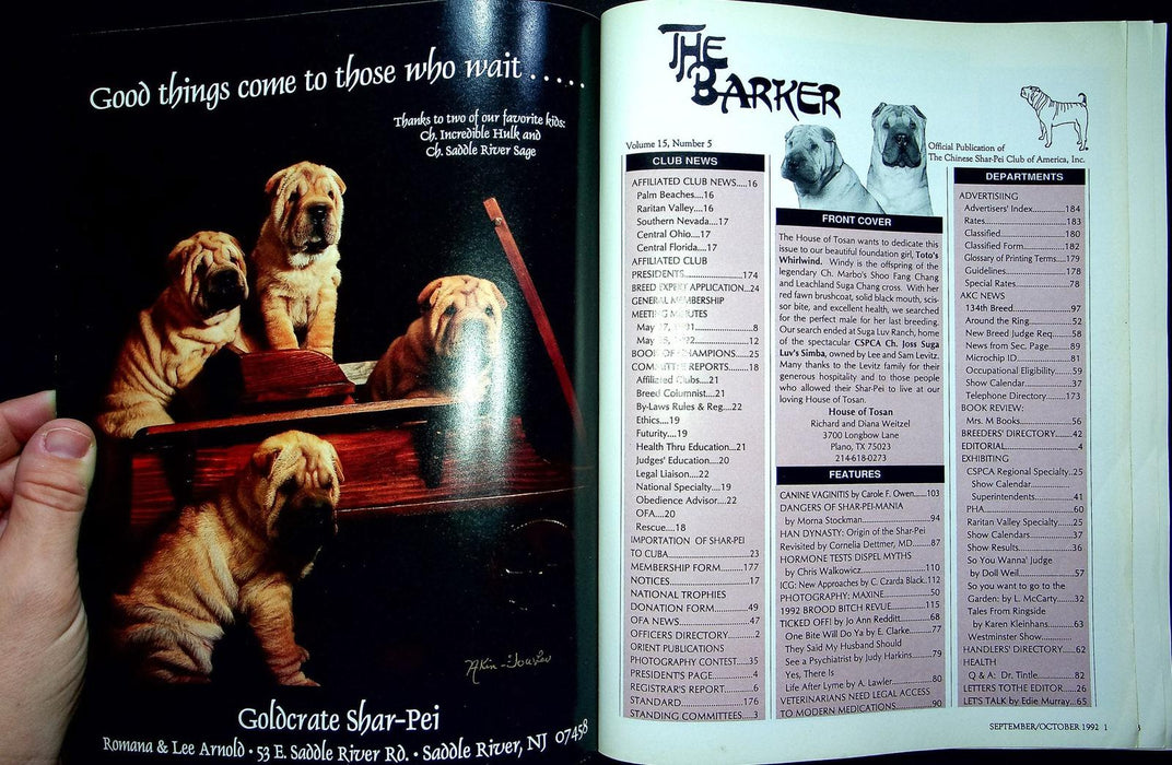 The Barker Magazine Sept Oct 1992 Shar-Pei Dog Canine Vaginitis AKC News Breeder