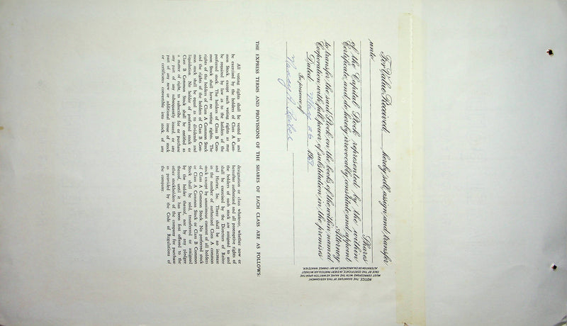 Reiter Dairy Company Stock Certificate Bond Scripophilly Akron Ohio 1969 No 349