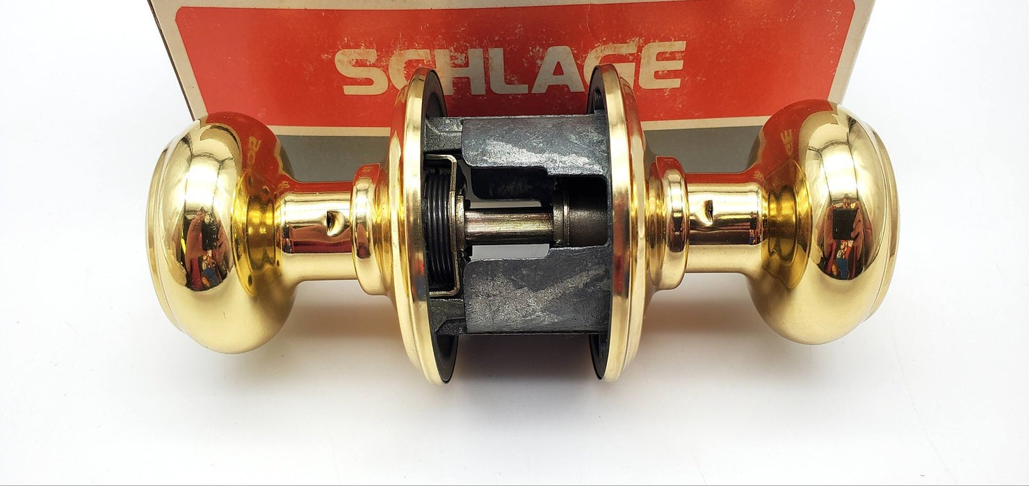Schlage Door Knob Bright Brass 605 Passage Latch GEO F10 2-3/8 & 2-3/4 BS NOS 4