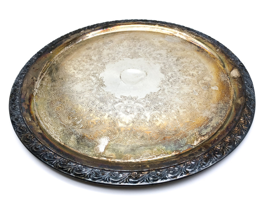 WM Rogers Round Silverplate Serving Tray Platter 12" Art Nouveau Decorative 742