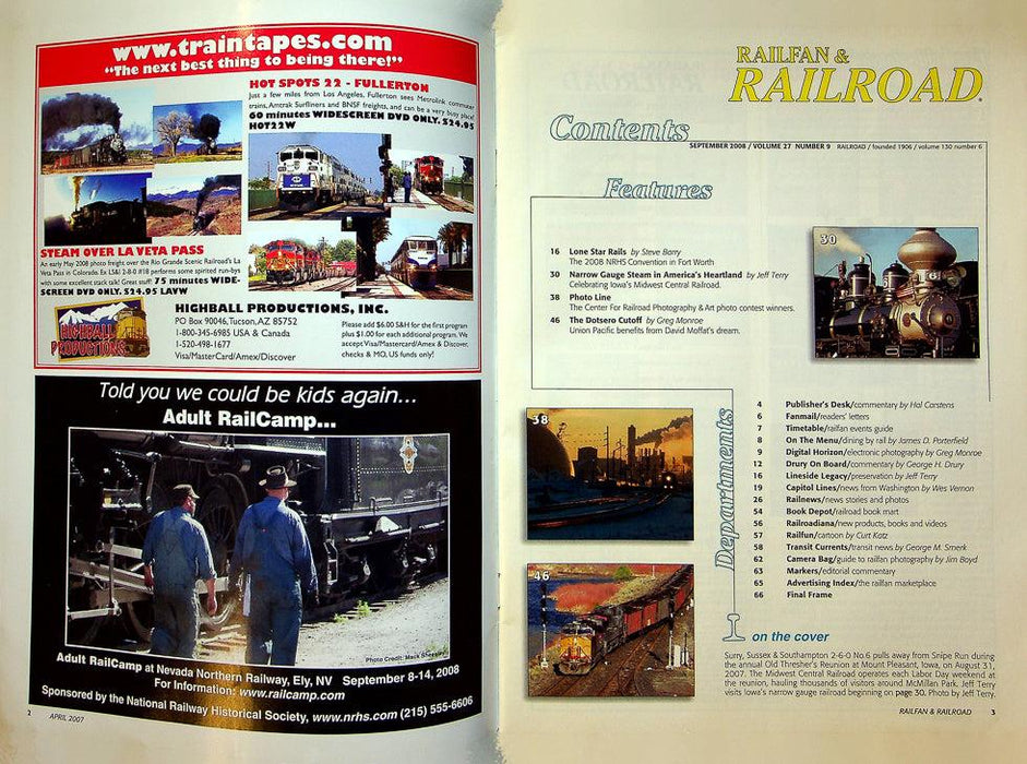 Railfan & Railraod Magazine September 2008 Vol 27 No 9 Iowa's Midwest Central