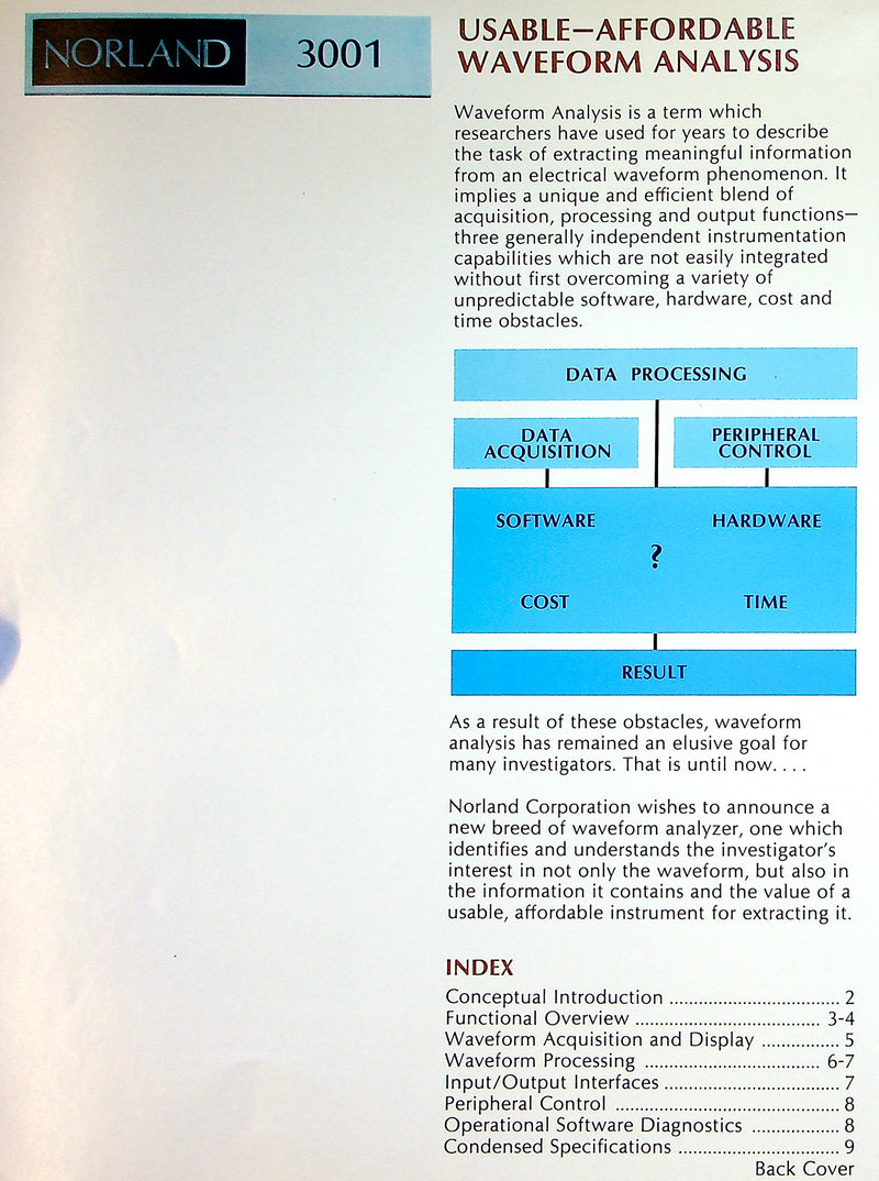 Norland 3001 Processing Digital Oscilliscope Brochure w/ Price List