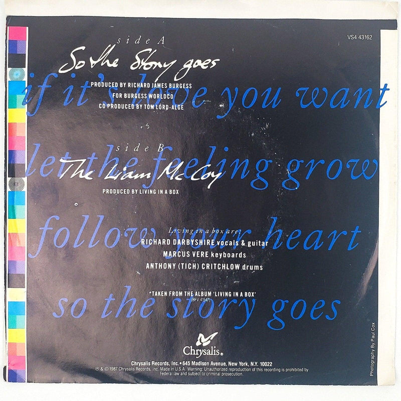 Living In A Box So The Story Goes Record 45 RPM Single Chrysalis Records 1987 2