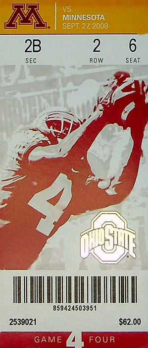 Buckeye OSU Football Game Ticket Stub Sep 2008 Vs. Minnesota Golden Gopher Seat6