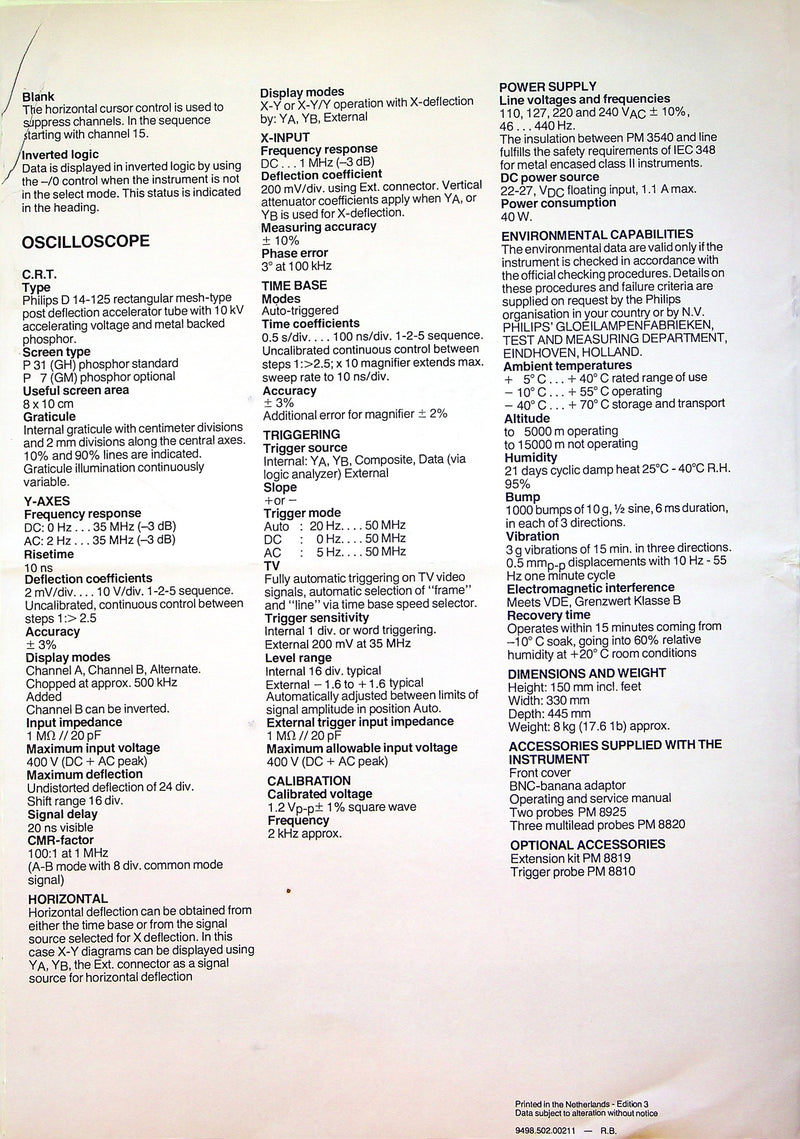 Philips PM Line Oscilliscope Brochures PM 3263, 3212, 3540 & More Lot of 4