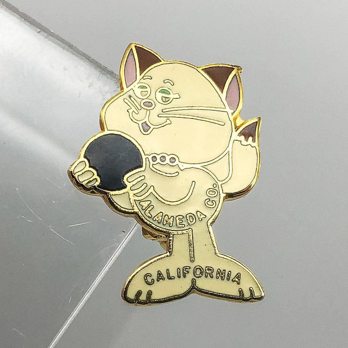 California Bowling Lapel Pin Pinback Almeda County Kitty Cat Kitten Wiskers Ball 1
