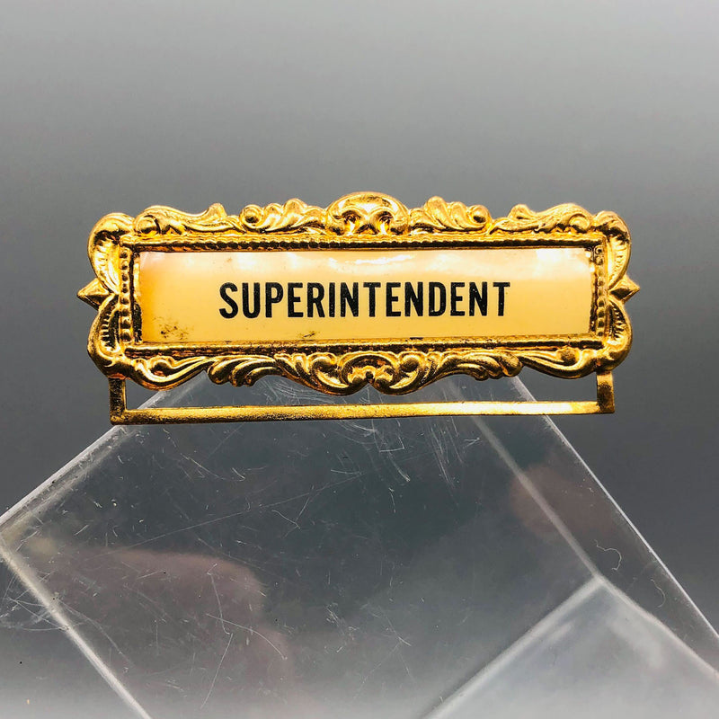 Ribbon Holder Pin Badge Vintage ID Name Tag Button Metal Superintendent Brooch