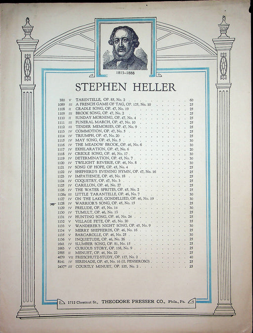 Stephen Heller Warrior's Song Op 45 No 15 Vintage Sheet Music Piano Song Presser 1