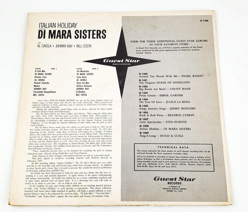 Italian Holiday Starring Di Mara Sisters Record LP G 1408 Guest Star 2